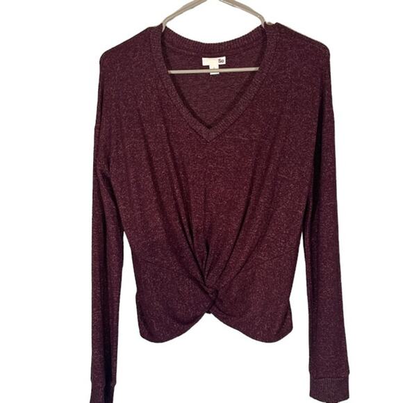SO Maroon Long Sleeve Tie Knot Front V-Neck Pullover Knit Sweater Women Sz S - Picture 1 of 7